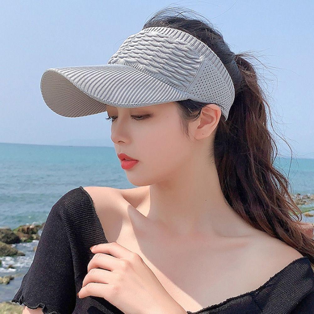 Women Large Brim Elastic Baseball Cap Sun Hat Empty Top Hat Sports Visors
