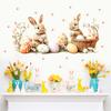 Cartoon Cute Easter Bunny with Eggs and Flowers Wall Sticker Self-Adhesive Removable for Bedroom Living Room Study Kids Room Home Decor