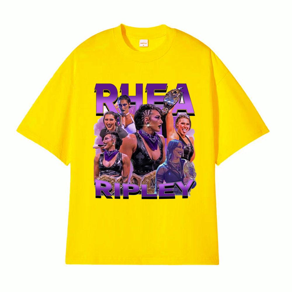 Rhea Ripley Action Figure 90s Vintage Graphic T Shirt Men Womens Oversized Hip Hop High Street Hot Sale Casual  Cotton Tshirts