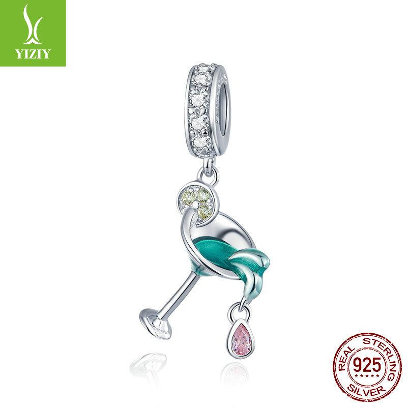 

S925 Silver Cocktail Bracelet Pendant, Creative Summer Wine Glass Diy Jewelry Accessories Bsc262