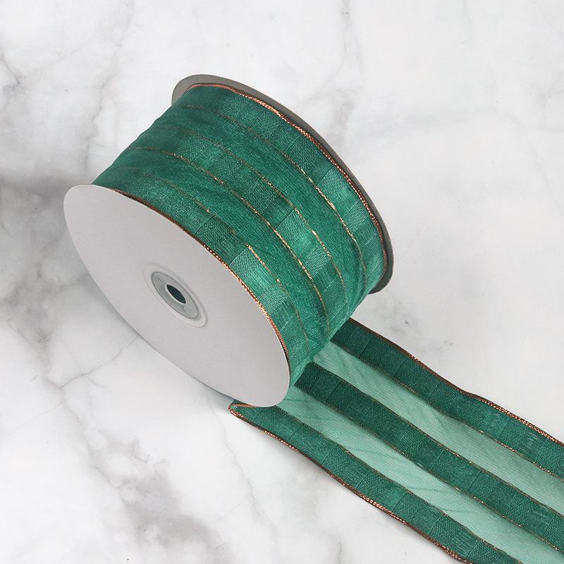 DIY Dekorativ Romantisk och Mysig Trådkant Manschett Julband Paketdekoration 6,5 cm Bred Rött, Grönt och Guld Band Julgran Krans Rosetter