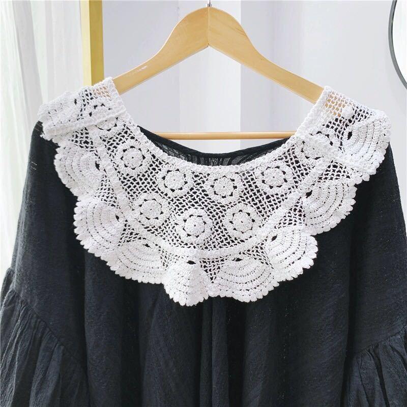 Vintage Palace Style Women False Fake Collar Hollow Out Crochet Lace Half Shirt Necklace Shawl Bowtie