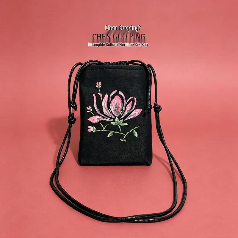 

Xiangyunsha Brocade Mulberry Silk Crossbody Bag with Seawater River Cliff Pattern - New Chinese Style Shoulder Bag for Women.