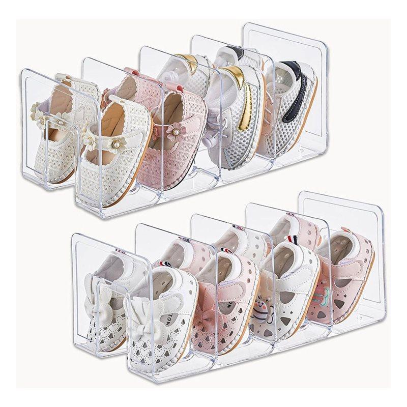 A03F-Clear 2 PCS Kids Shoe Rack 4 Sections Small For Closet Organizer And Storage, Toddler Baby Footwear Holder