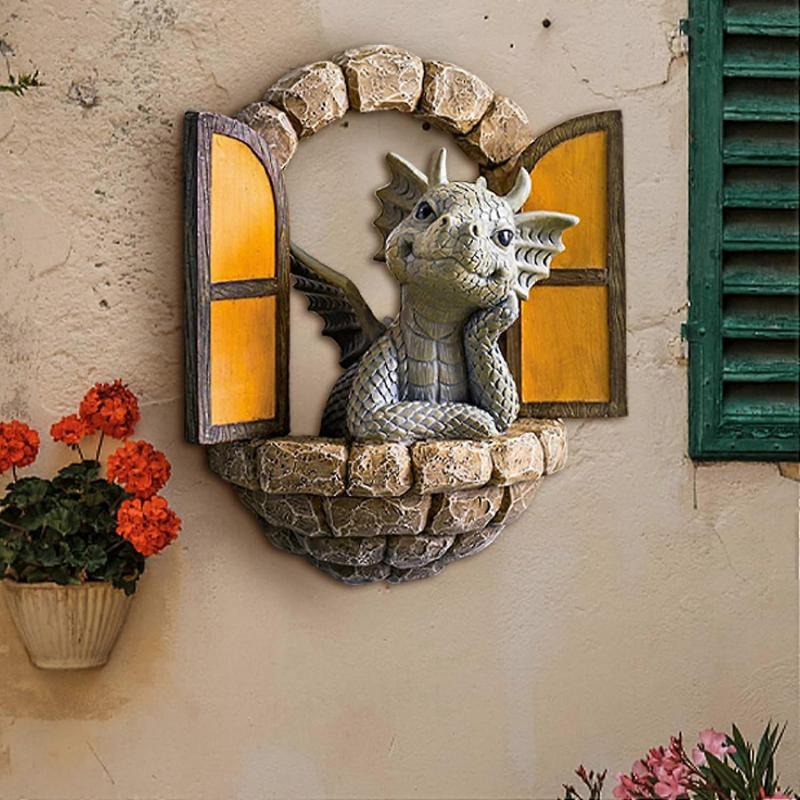 Winteraktion, Drachen Gartenstatue, Gartenzwerg Gartenstatue Outdoor Gartenstatue Gartenskulptur und Statue Dekorative Ornamentstatue Harz Tier I