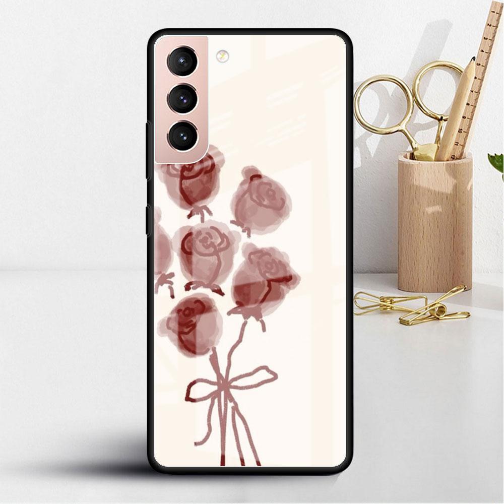 Flower Cute Glass Case For Samsung Galaxy S22 S20 FE S21 Plus Phone Cover S10 5G S9 Note 20 Ultra 10 Lite Shell