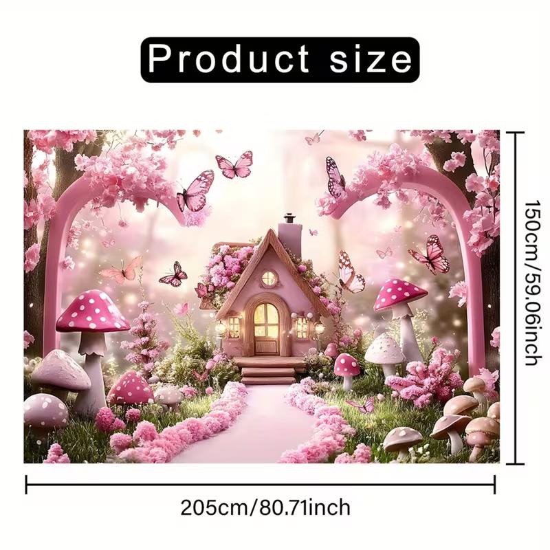 2D Soft Pink Dream Backdrop with Heart Balloons, Clouds & Butterfly for Cake Smash & Romantic Room Decor