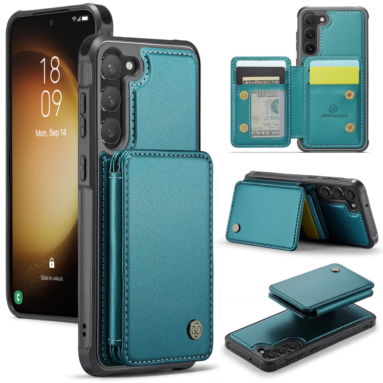 

For Samsung Galaxy S23+ Case Leather Mobile Cover with Detachable Magnetic Card Bag Cyan