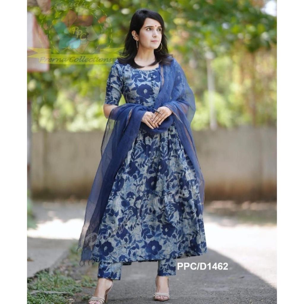 Print Anarkali Designer Kurta Pant Dupatta Set Women Party Wear Top Tunic Kurti SC-2321