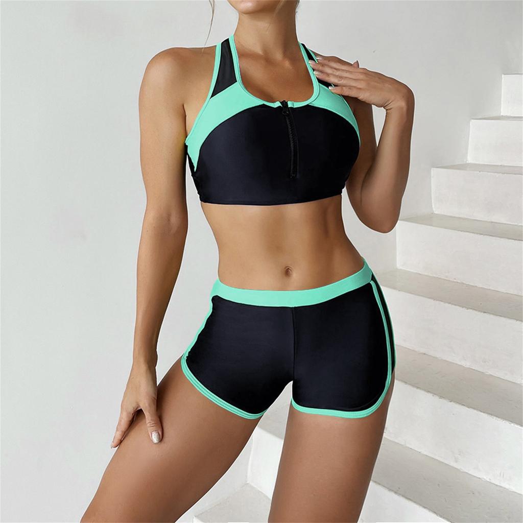 Fashion Women's Color Blocking Slim Beach Split Swimsuit Bikini