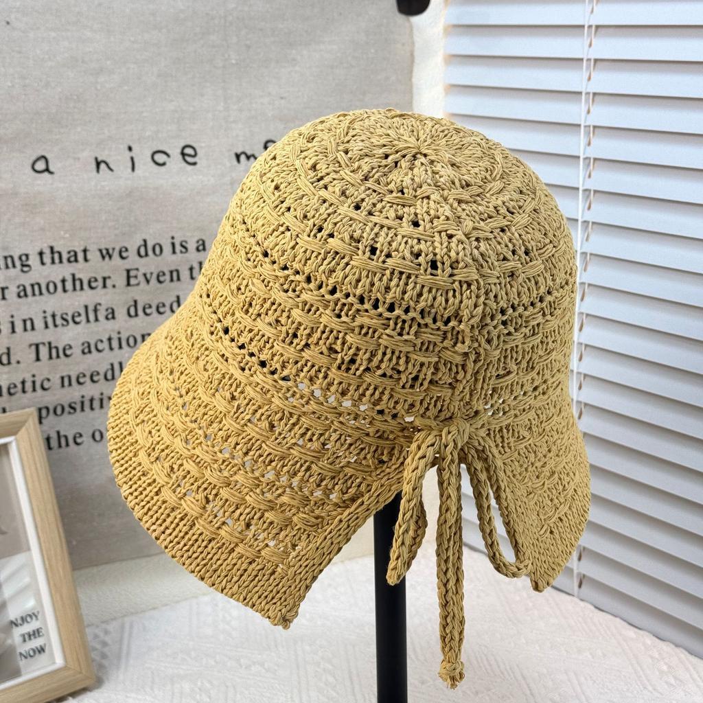 Summer new sun hat women's South Korea Dongdaemun weaving hollowed out after split fork sun protection hat fisherman hat children