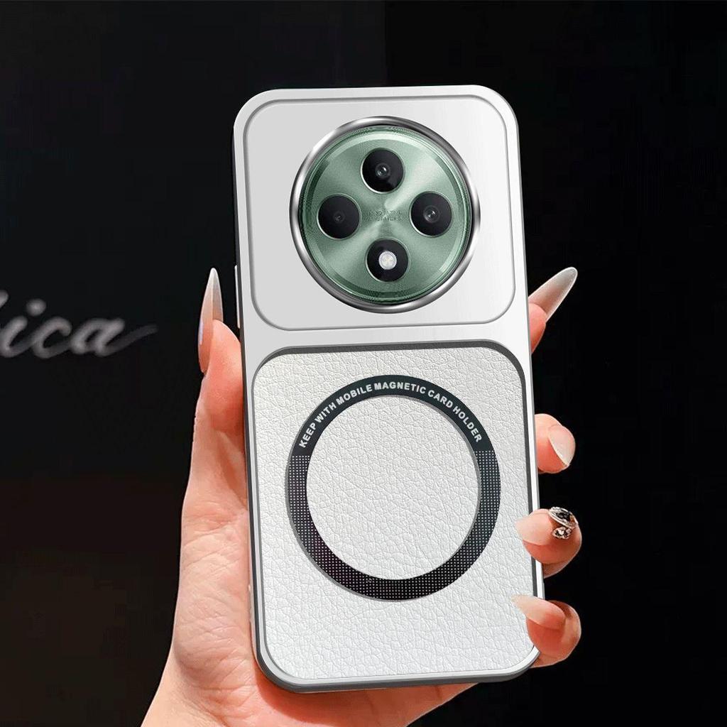 Upgraded Big Lens Protection Case for OPPO Reno12 F 4G/5G Luxury Leather Casing with Magnetic Ring