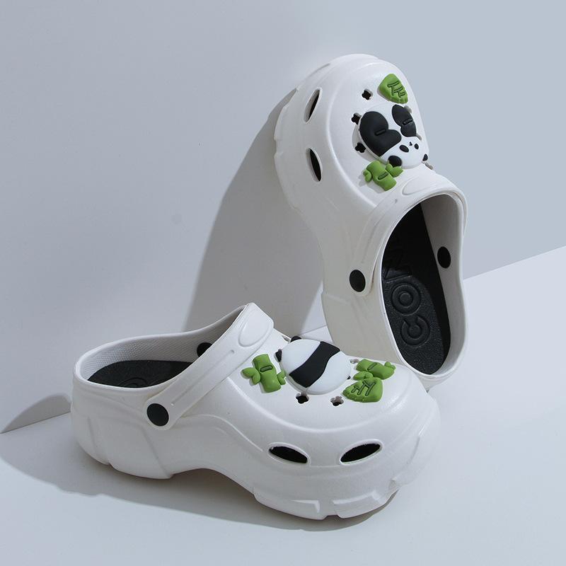 Women's high-heeled hole shoes, new summer models, thick-soled and breathable outer wear, two muffin and non-slip beach cool slippers.