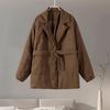 Belt Solid Color V Neck Women Coat Long Sleeve Thicken Female Jacket Winter Autumn Lace Up Pocket Fashion Lady Outwear