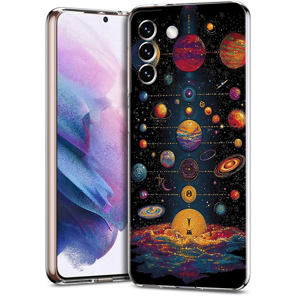 Transparent Phone Case Cover for Samsung Galaxy S25 S24 S23 S22 S20 S21 FE Ultra S24 S23 S10 S10E Plus 5G Sun Moon Stars Pattern