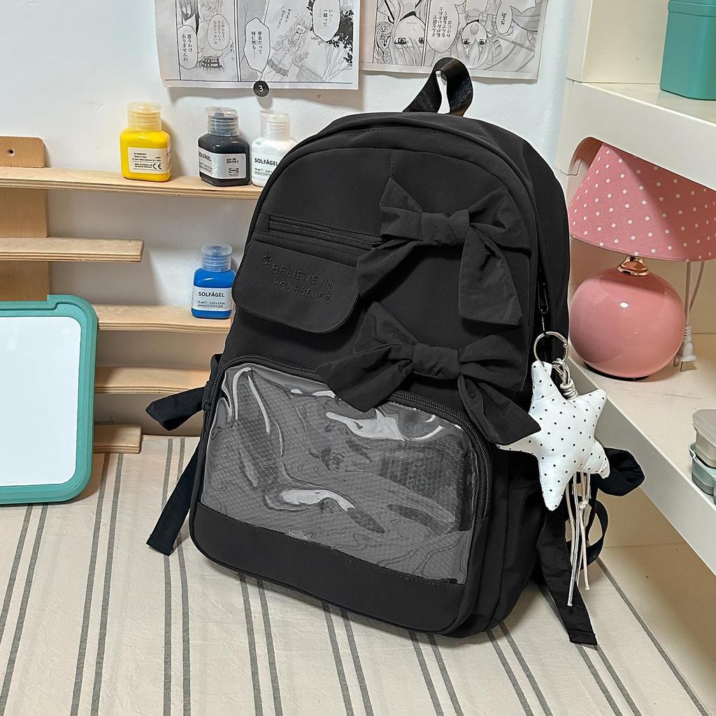 Schoolbag Gentle Sweet Wind Bow Backpack Korean ins Wind Student Party DIY Transparent Window Class Travel Backpack