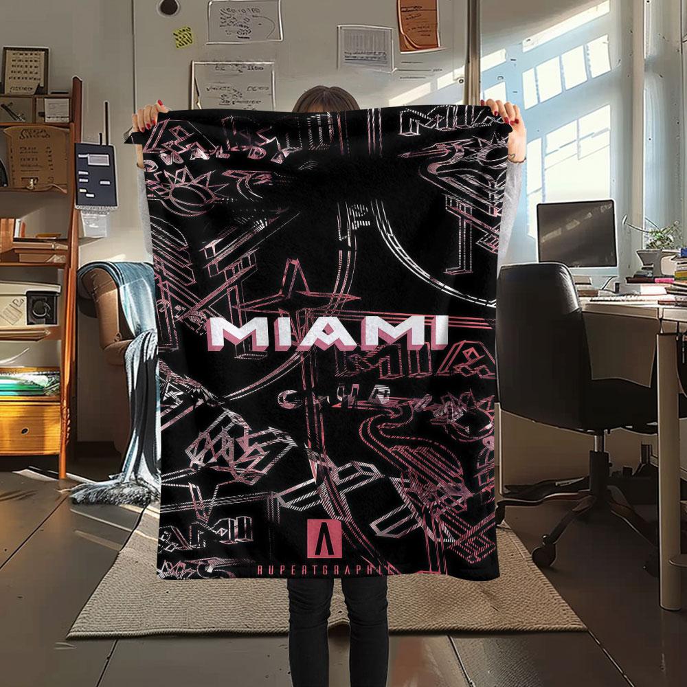 1 יחידה שמיכת פלנל עם דוגמת Inter Miami CF מתאימה לכל העונות לקישוט הבית חום ונוחות מתנות מתנת חג