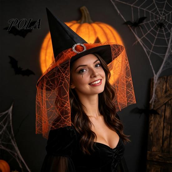 Lightweight Fabric Witch Hat Steeple Halloween Hat, with Lace Edge, Pointed Breathable Headwear, for Cosplay Party Costume Performance