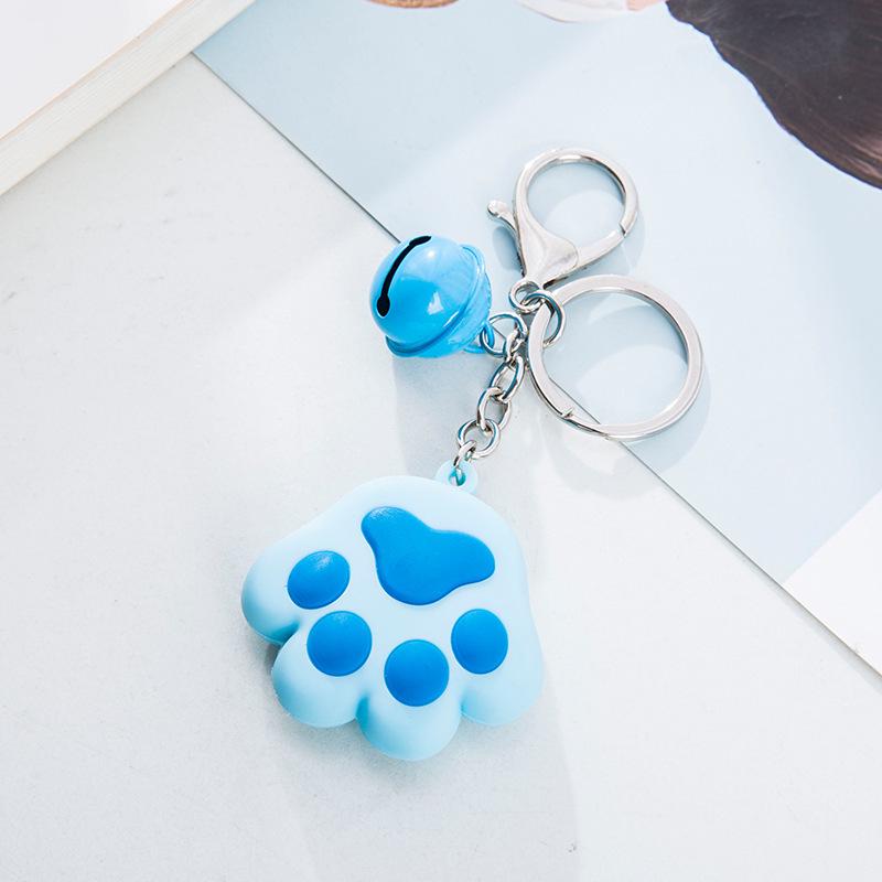 Creative 3D Cute Soft Rubber Cat Paw Keychain with Bell - Car Pendant Ring 