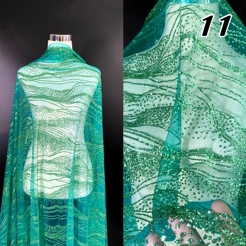 Glitter Sequin Lace Fabric Iron Bronzing Wave Pattern Polyester Material Bridal Wedding Party Evening Dress Fabric DIY Textile