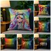 Pillow Case Natural Linen Pillow Case DoubleSided Decor Sofa Pillowcase Home Decor Beautiful Cartoon Girls RRainbow High