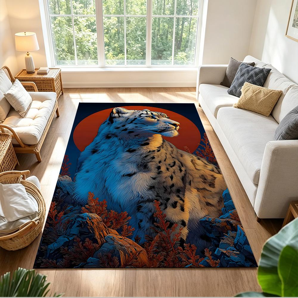 Snow Leopard In Ice Cave Non-Slip Home Carpet Design for Office Decor Living Room Gift