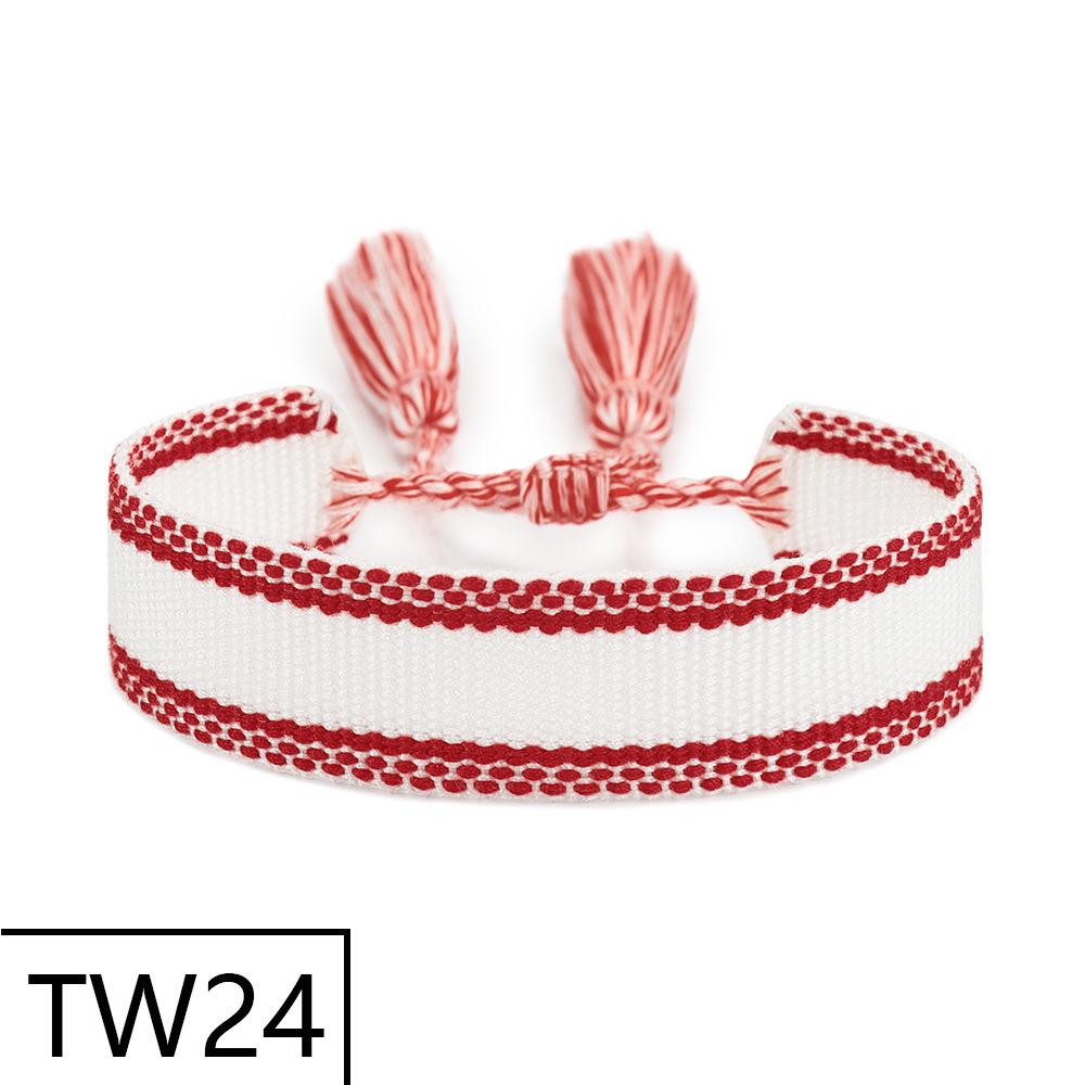 Handmade Bohemian Embroidered Logo Tassel Bracelet - Ethnic Style Friendship Band