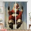 2pcs,2D Plane Printing Curtains Happy Santa Claus On Swing Versatile Durable Polyester (without Rod) Gifts for Bedroom and