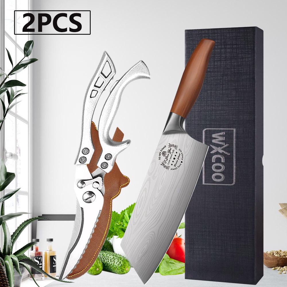 WXCOO Professional Chef's Knife Japanese Sharp Meat Cleaver Cooking Damascus Laser Kitchen with Gift Box Fruit Slicing Knife