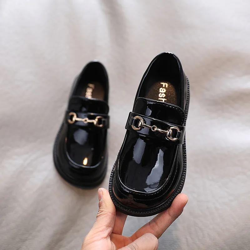 Frühlings- und Herbst Mädchenschuh Ballerinas für Kinder Lässiger Kinderschuh Bequeme PU-Lederschuhe Mädchen Kind Candy Loafers Flacher Schuh 30 schwarz