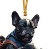 Unique Xmas Window Ornament Puppy Riding Motorcycle Car Pendant, 2D Flat Acrylic Rearview Fun Holiday Accessories Mirror Hanging Charm, Christmas