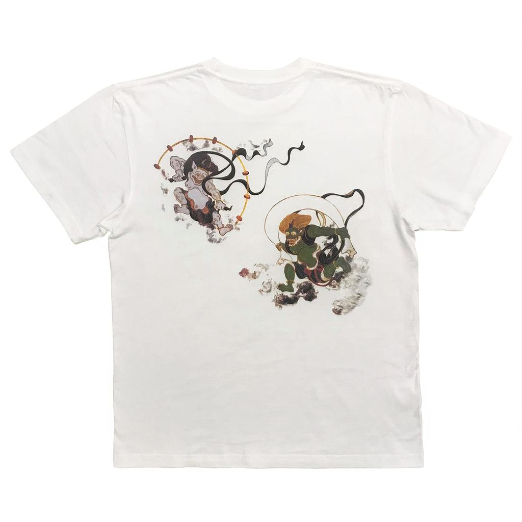 Edoten T-Shirt, 5.6 Oz. 100% Cotton, Japanese Print, Wind God and Thunder God, White, Size M