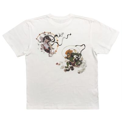Edoten Japanischer Windgott und Donner Größe M T-Shirt, 5,6 oz. 100% Baumwolle, Druck, Gott, Weiß,
