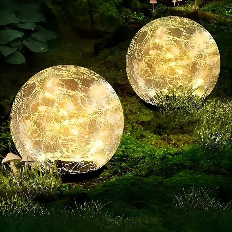 Solar Powered Cracked Glass Ground Stake Light Bright Soft Light For Garden Patio Camping Decor