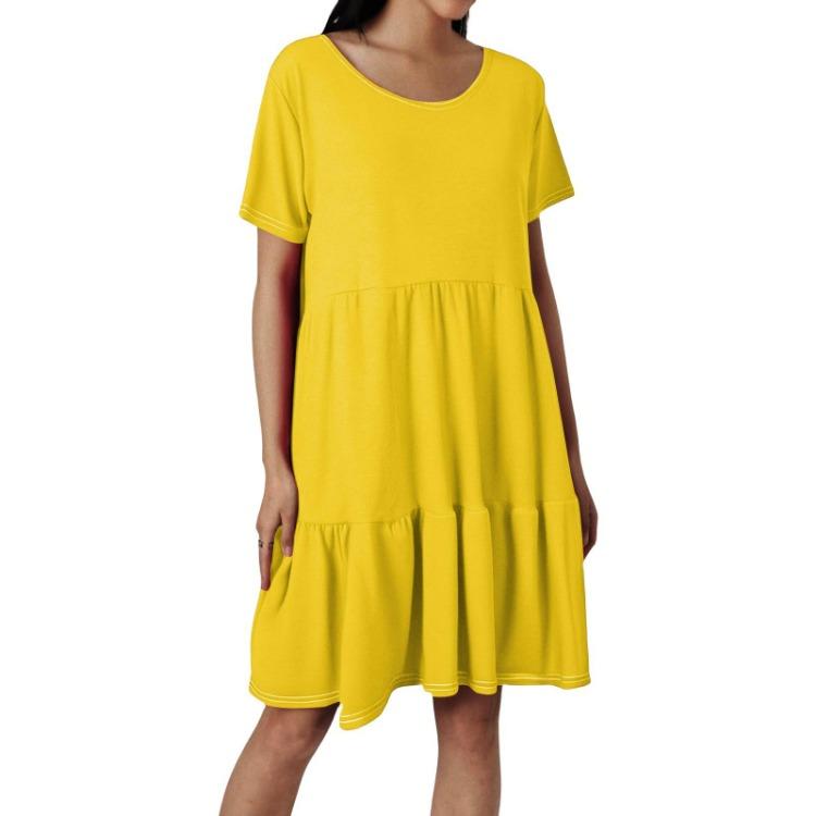 Women Casual Round Neck Short Sleeve Ruffle Dresses Fashion Summer