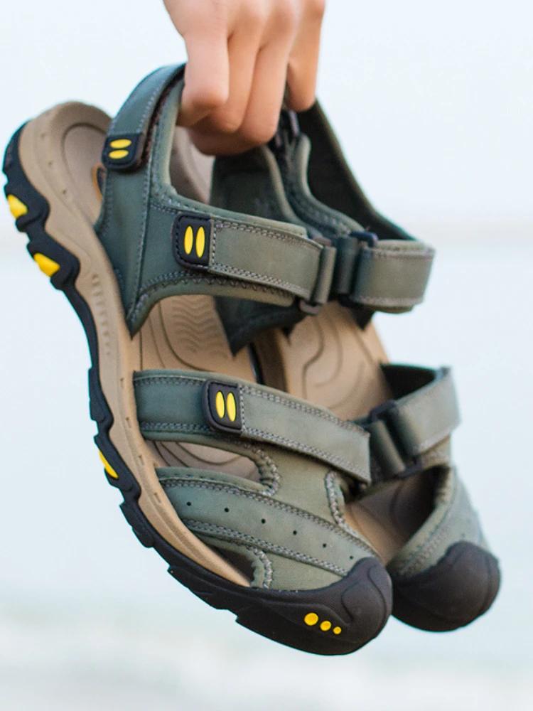 

Новые модные летние уличные пляжные дышащие мужские сандалии из натуральной кожи мужские сандалии мужские повседневные туфли больших размеров 39-47 38 зелёный