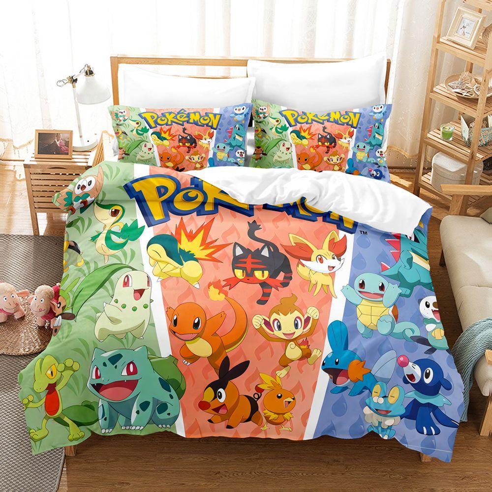 

Pokemons Cartoon Anime Bedding Set Kawaii Pikachu Gengar Eevee Charizard Quilt Duvet Cover Pillowcase Kid Bed Set Twin King Size EU Twin 135x200cm