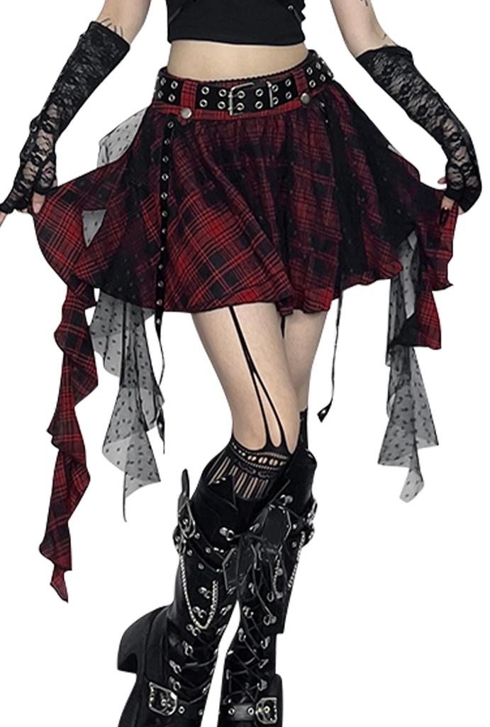 SEAUR Punk Gothic Pleated Harajuku Style Punk Stylish Lace Gothic Lolita Skirt for M High-Waisted Skirt, Skirt, Leg-Lengthening A-Line Skirt, Skirt,