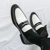 Men Black Loafers Leather Shoes Formal Business Flats Slip on Shoes Wedding Dress Prom Shoes Mosaic Contrast Over Sized