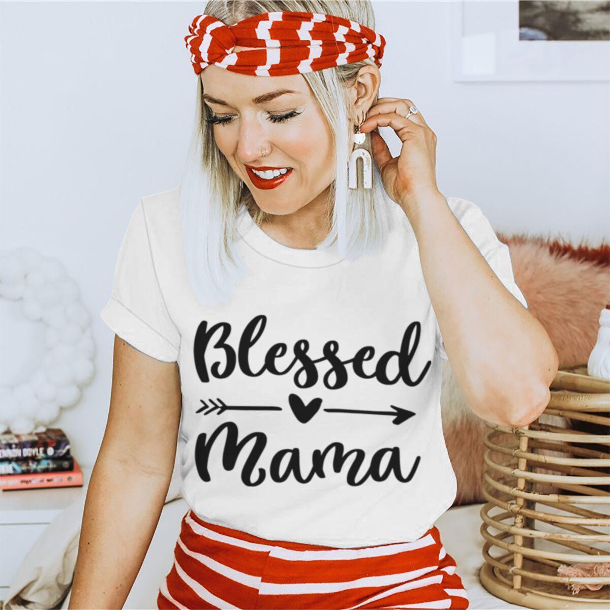

Blessed Mama Y2K Tops Women Summer Mother s Day Graphic T Shirts Vintage Short Sleeve Mom Life Streetwear Tees Tops 4XL