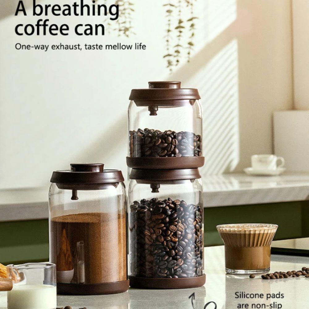 

Glass Airtight Coffee Canister Press-type Coffee Storage Jar CO2 Releasing Food Storage Box Spices 900ml