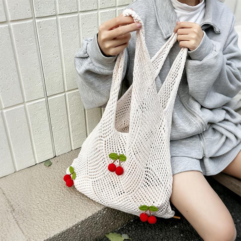 Yogodlns Women Crochet Tote Bag Fashion Knitted Bag Large Capacity Hollow Out Solid Color Woven Shoulder Bag Beach Bag
