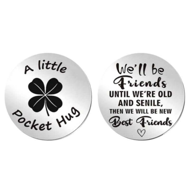 Decision Coin Pocket Hug - Long Distance Relationship Keepsake, Inspirational Gift for Couples, Stainless Steel