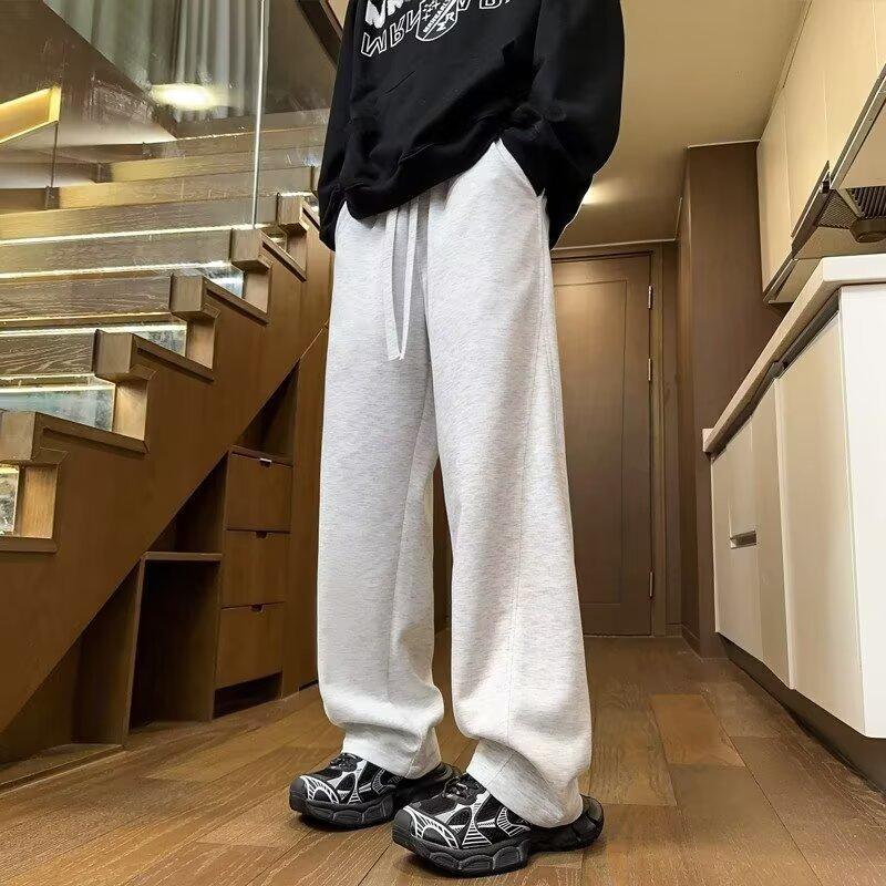 Fleece solid-color sweatpants men's and women's autumn and winter new thin wide-leg loose and versatile casual trousers