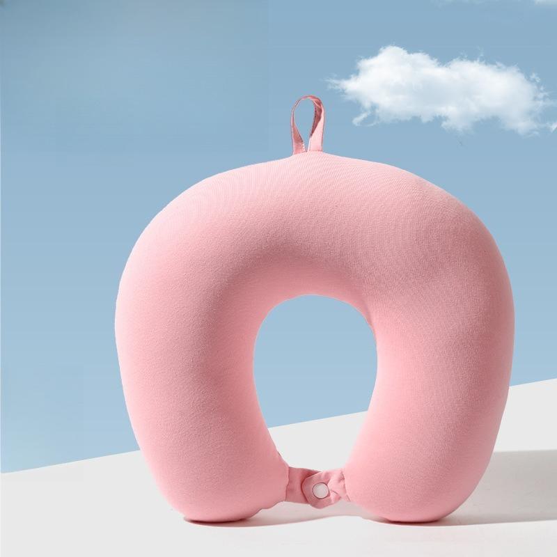 Breathable U Shaped Pillow Soft Foam Particle Filled Cervical Spine Protection Headrest for Office Travel Neck Comfort Support розовый