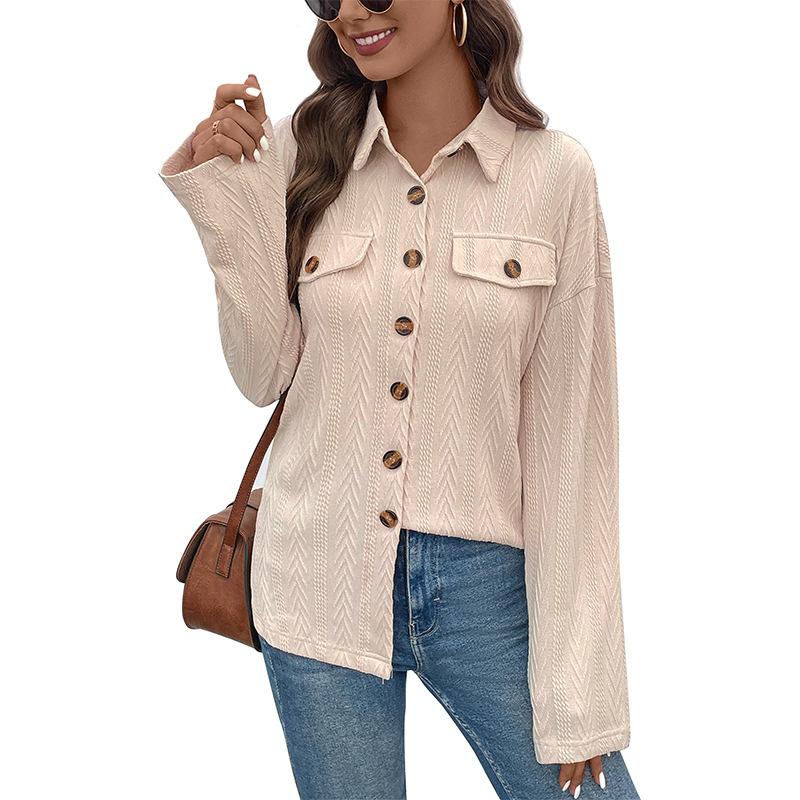 Spring and Autumn Women's Shirt Jacket Fashion Solid Color Comfortable Casual Blouse