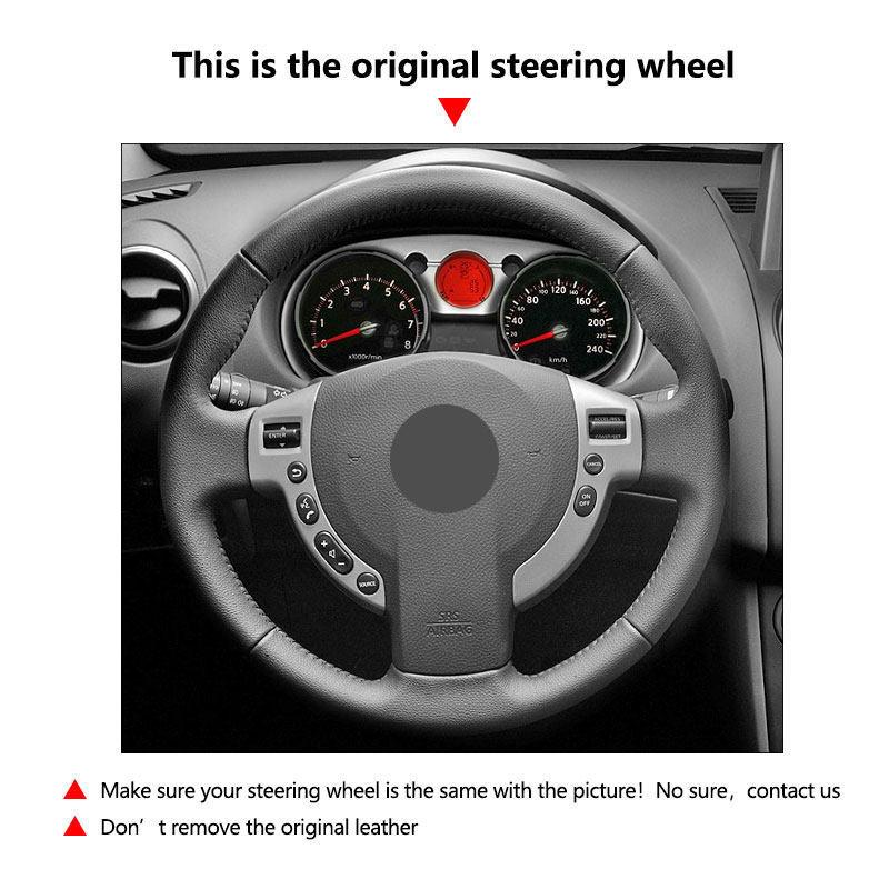 Car Accessories Steering Wheel Cover Leather Trim Black with red strip For Nissan QASHQAI X-Trail NV200 Rogue 2008 2009 2010