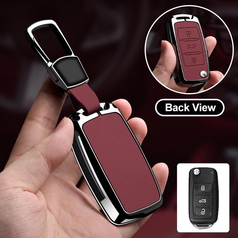 Zinc Alloy Leather Car Key Fob Case For Volkswagen Polo Tiguan Passat Beetle Scirocco Golf Jetta Lavida Skoda Octavia Key Fob