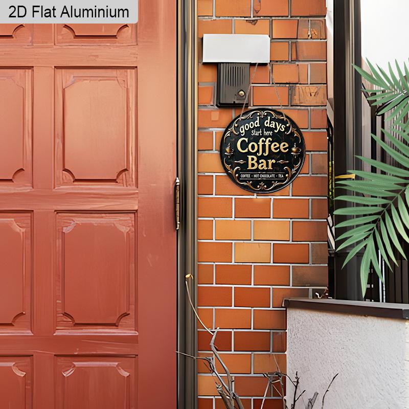 2D Flat 1pc Vintage Coffee Bar Aluminum Decoration Plaque, "Good Days Start Here" Lettering Sign, Kitchen Decor, Coffee Shop Wall Art Decor, Ideal