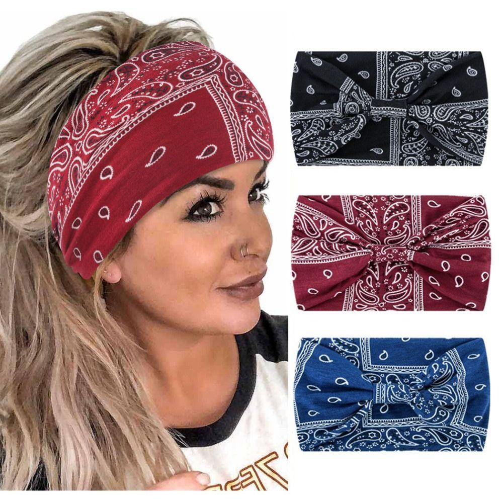 Bohemian Wide Cotton Stretch Headbands Elastic Women Headwrap New Striped Fabric Headband